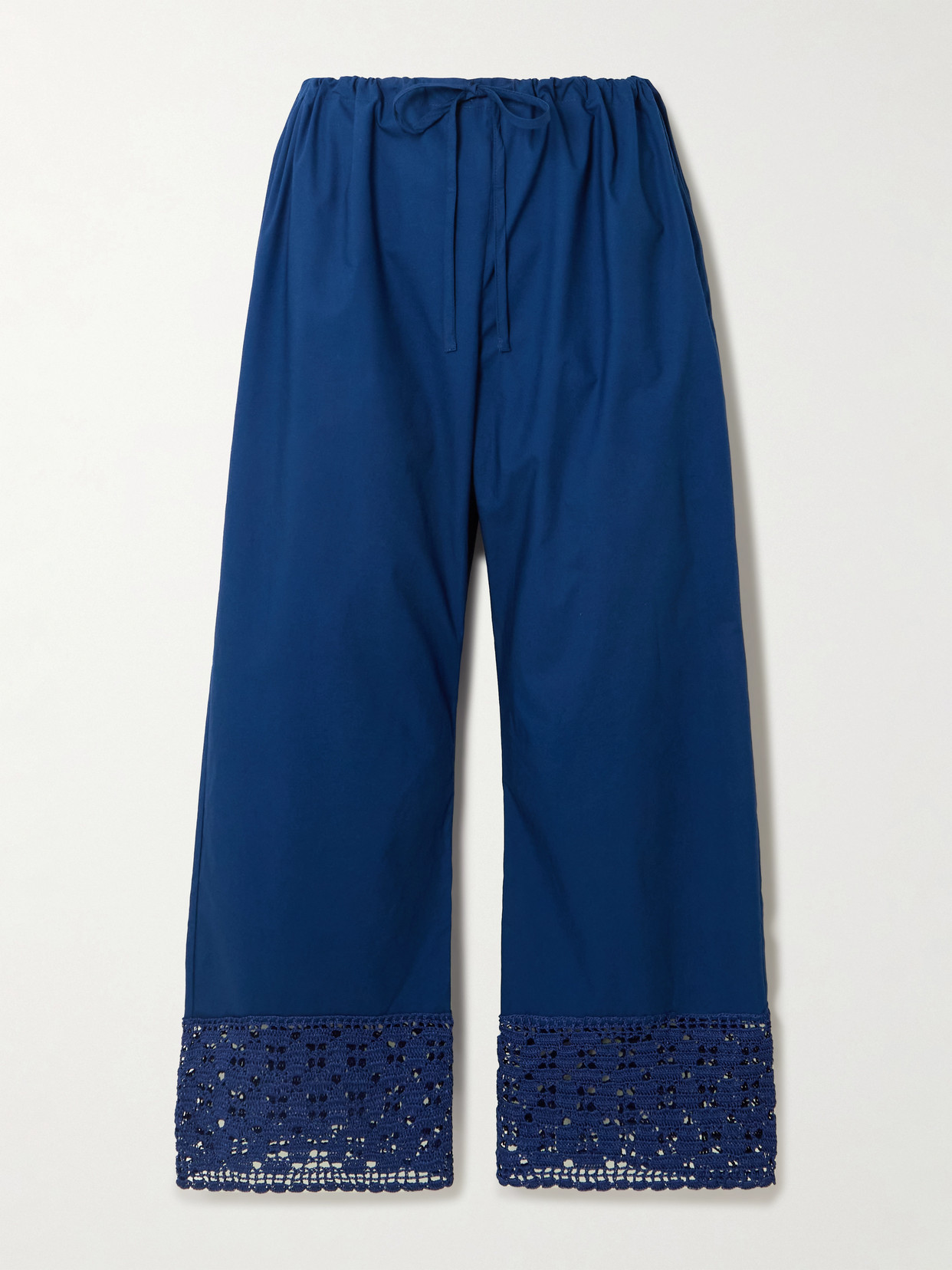 Calle Del Mar Heirloom Crochet-trimmed Cotton-poplin Wide-leg Pants In Blue