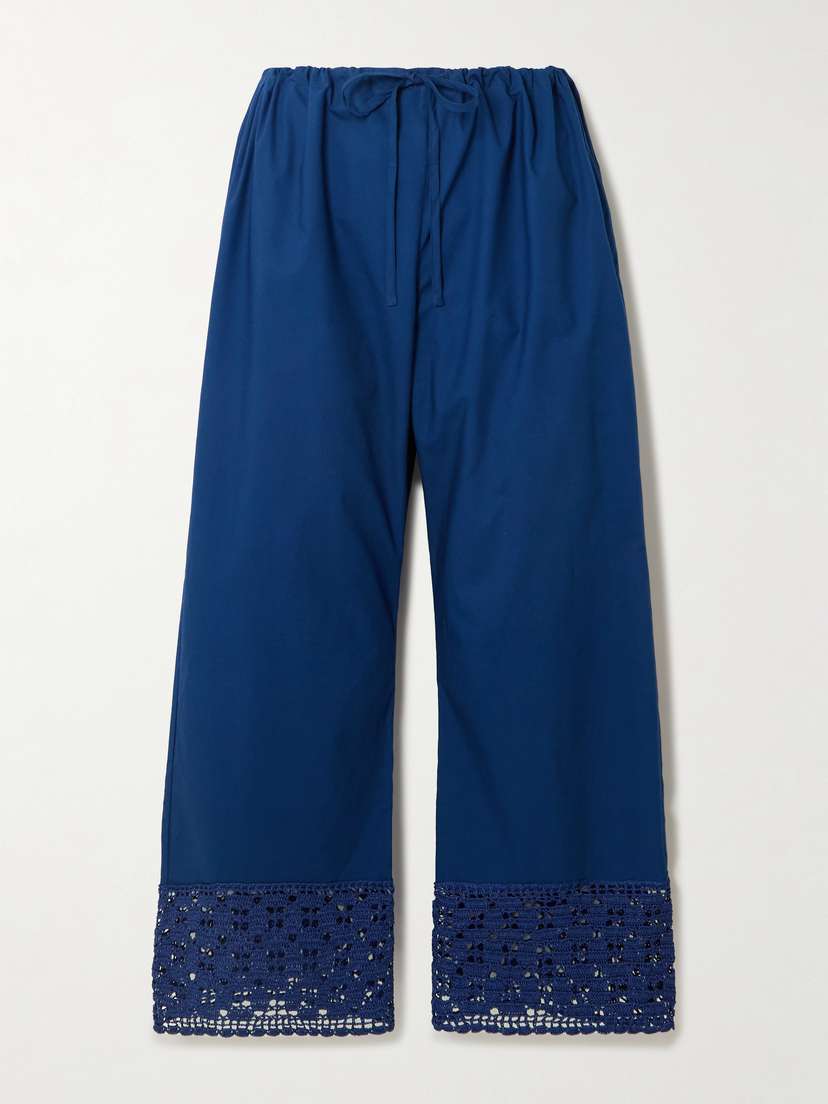 Calle Del Mar Heirloom Crochet-trimmed Cotton-poplin Wide-leg Pants