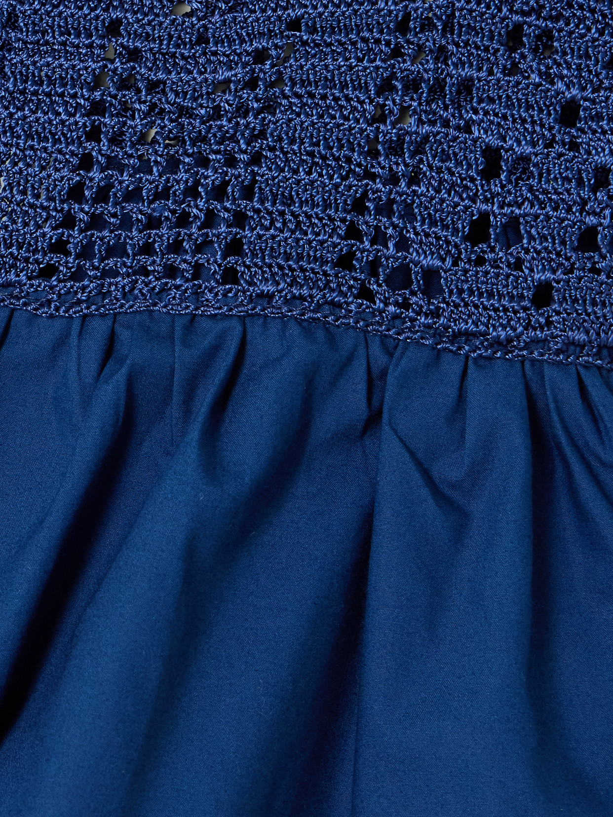 Calle Del Mar Heirloom Crochet-trimmed Gathered Cotton-poplin Top In Blue