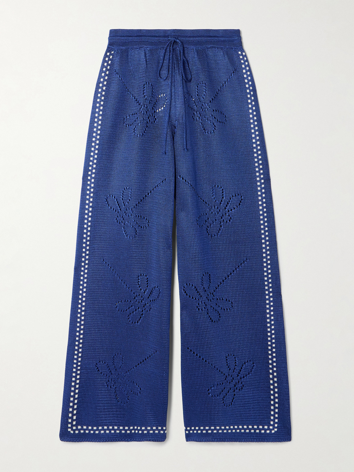 Calle Del Mar Garden Party Pointelle-knit Wide-leg Pants In Blue