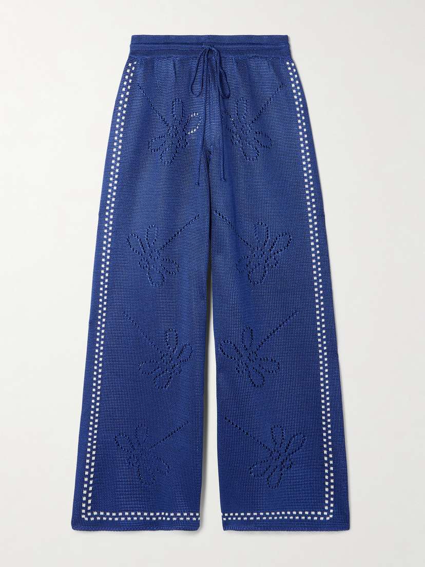 Calle Del Mar Garden Party Pointelle-knit Wide-leg Pants