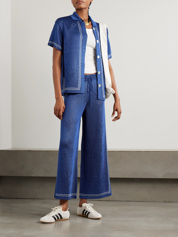 Calle Del Mar Garden Party pointelle-knit wide-leg pants