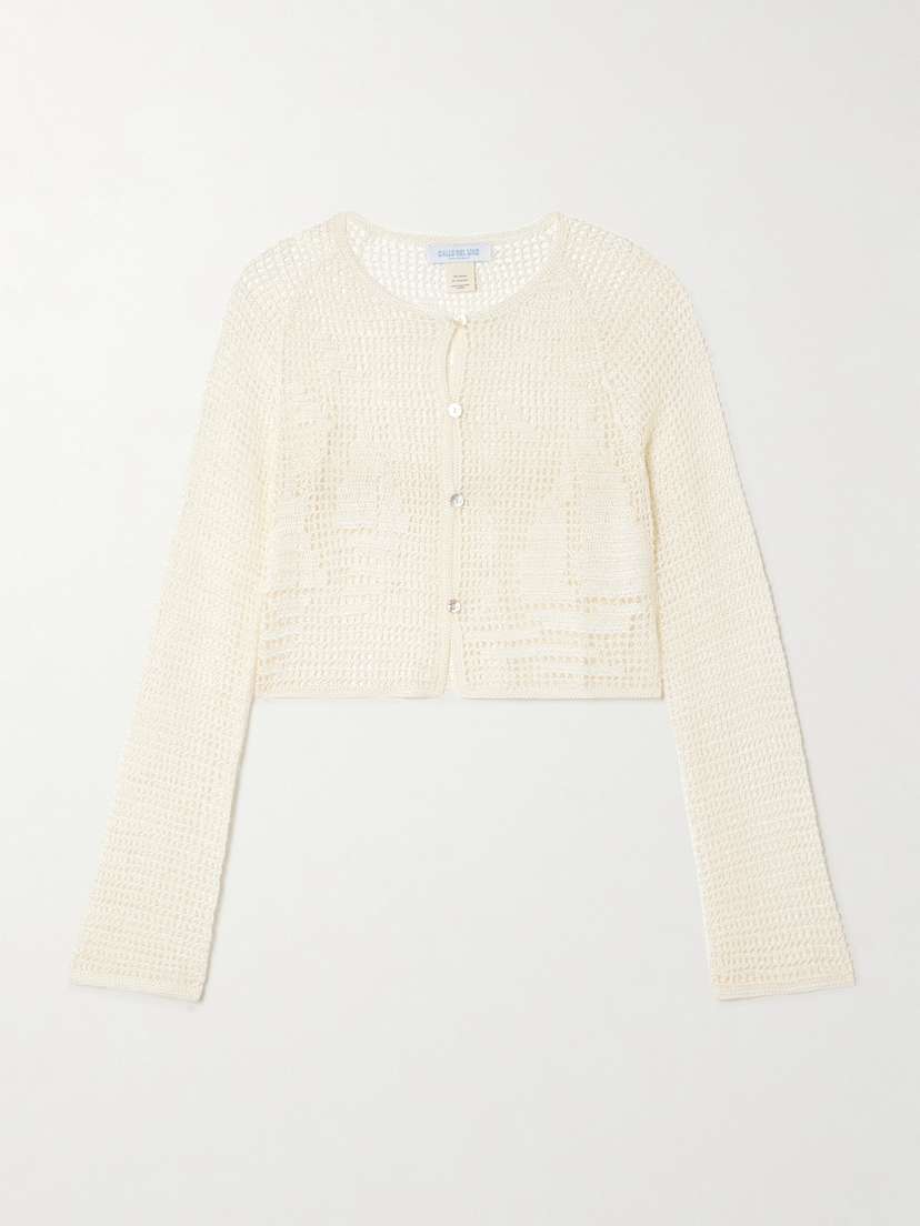 Calle Del Mar Nautical Cropped Crocheted Cardigan