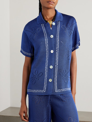 Calle Del Mar Garden Party pointelle-knit shirt