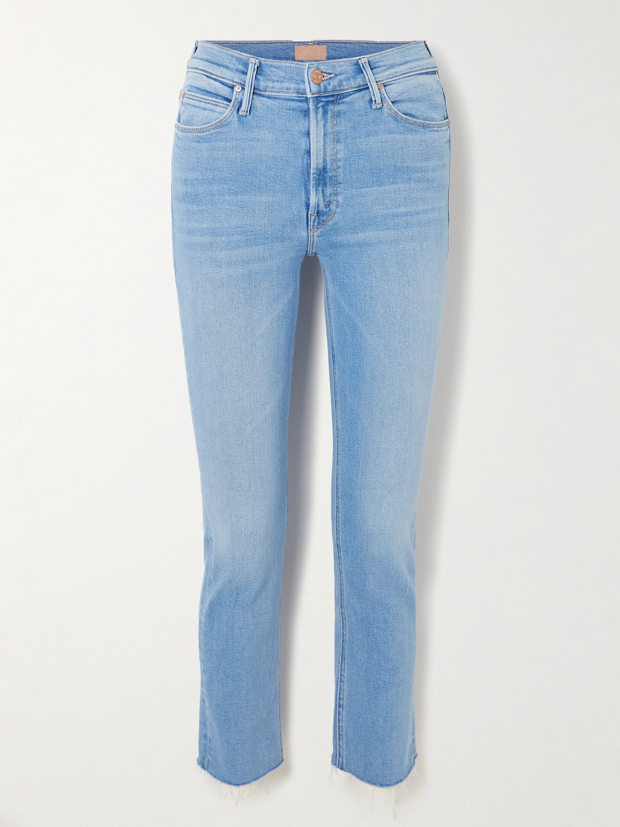Mother The Weekender Cropped Frayed Mid-rise Slim-leg Jeans In Blue