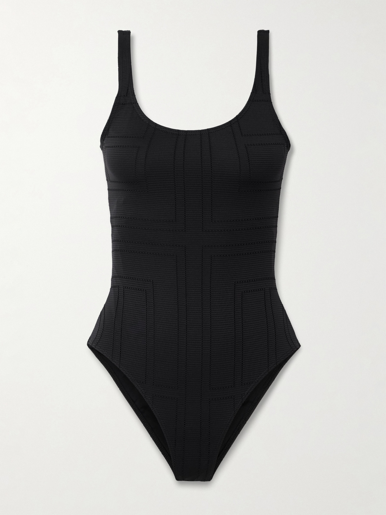 Totême Ribbed Pointelle-knit Recycled Swimsuit In Black