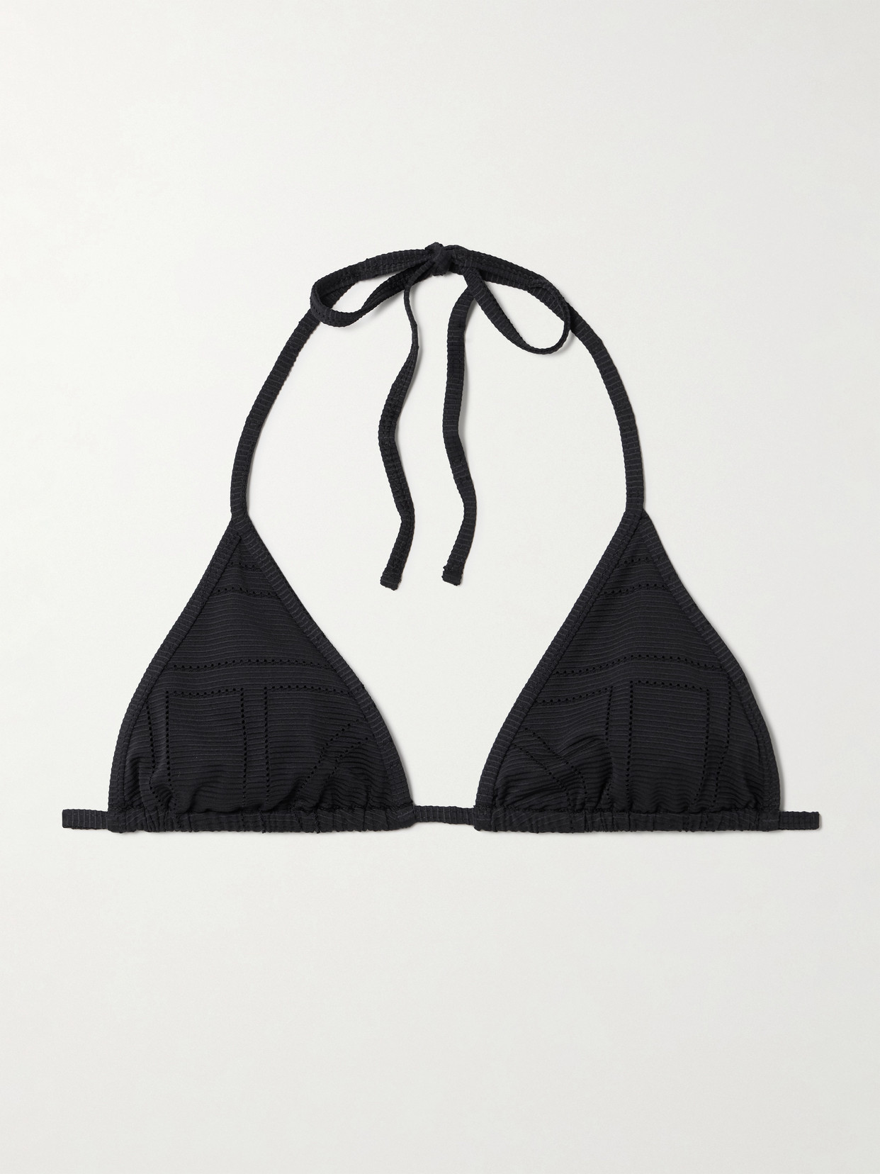 Totême Pointelle-knit Triangle Stretch Recycled Halterneck Bikini Top In Black