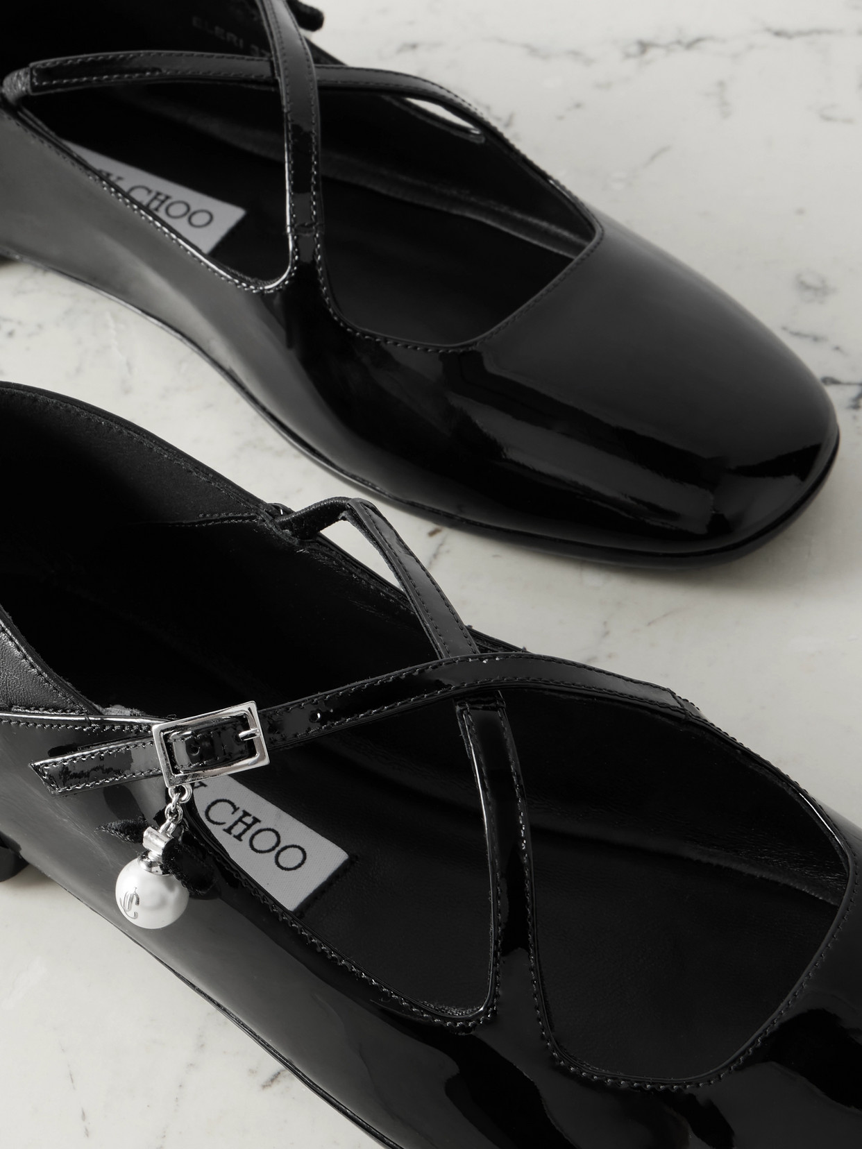 Jimmy Choo Eleri Collapsible-heel Embellished Patent-leather Ballet Flats