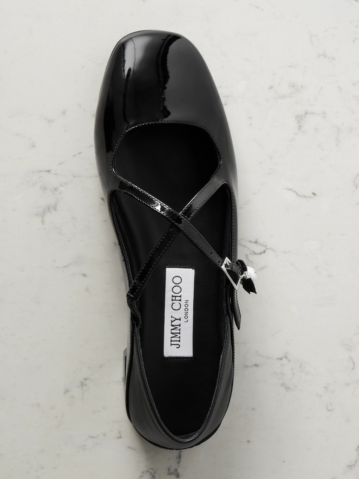 Jimmy Choo Eleri Collapsible-heel Embellished Patent-leather Ballet Flats