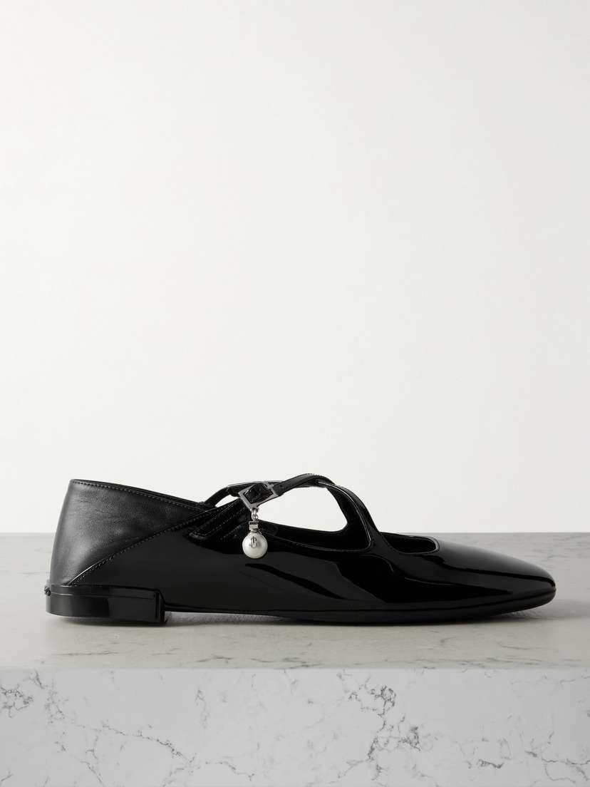 Jimmy Choo Eleri Collapsible-heel Embellished Patent-leather Ballet Flats