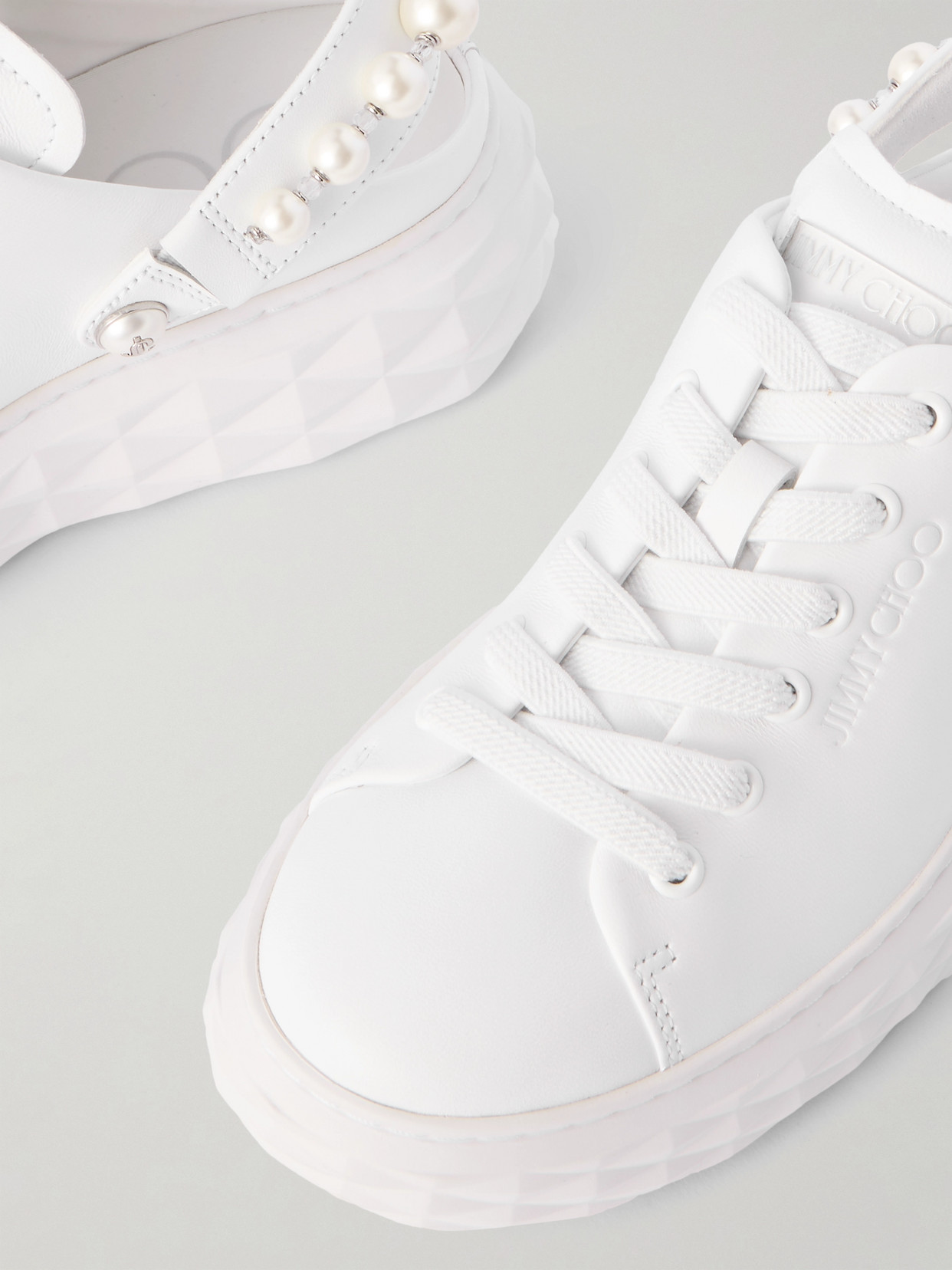 Jimmy Choo Faux Pearl-embellished Leather Slingback Sneakers