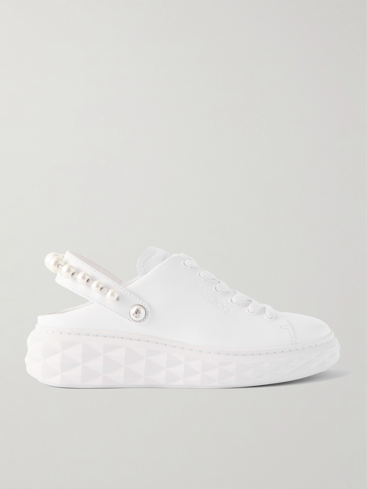 Jimmy Choo Faux Pearl-embellished Leather Slingback Sneakers In White