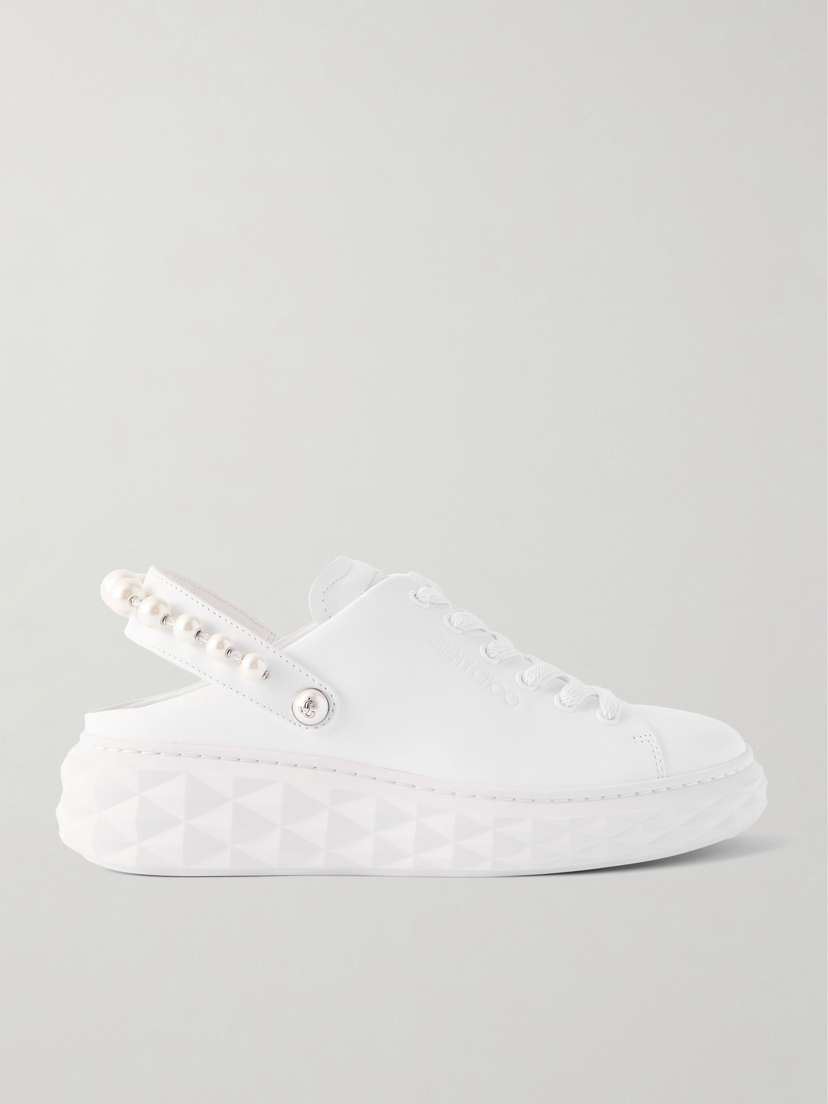 Jimmy Choo Faux Pearl-embellished Leather Slingback Sneakers