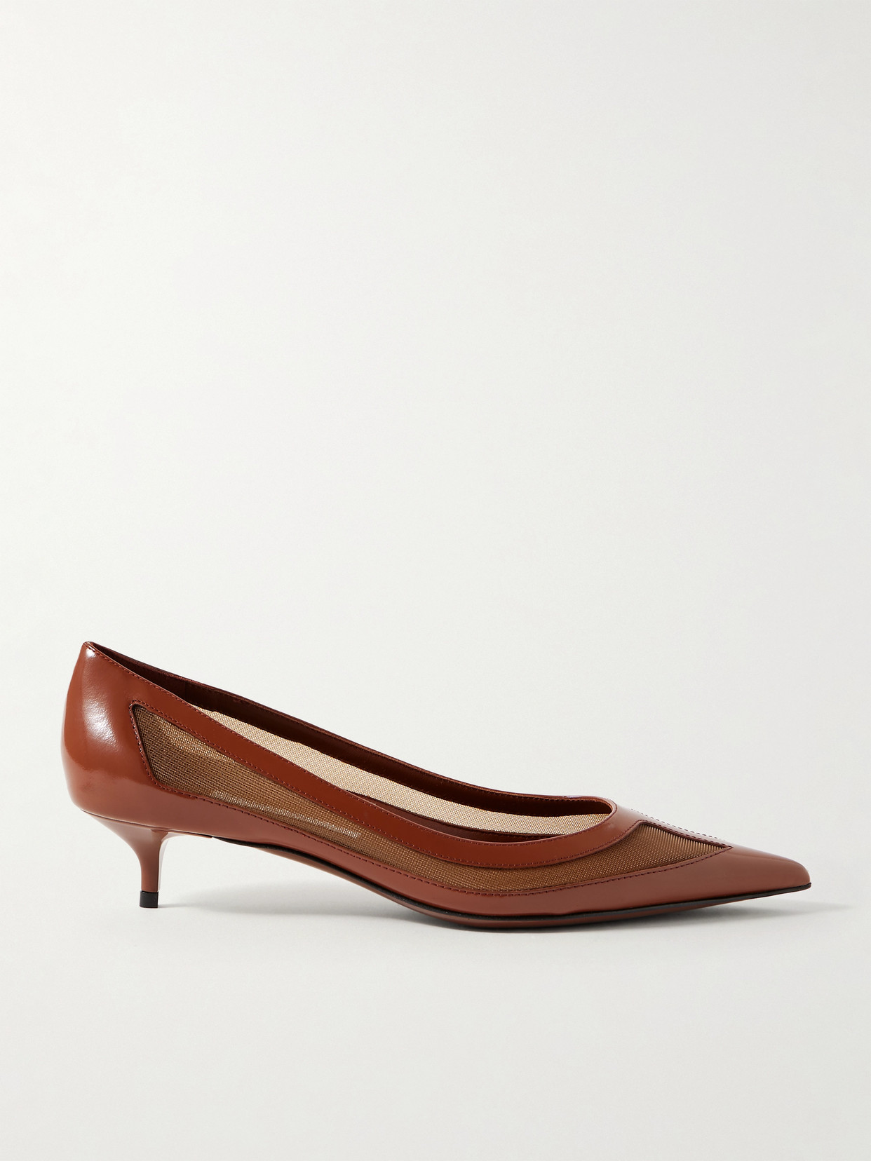 Jimmy Choo Amelia 30 Mesh-trimmed Leather Pumps In Brown