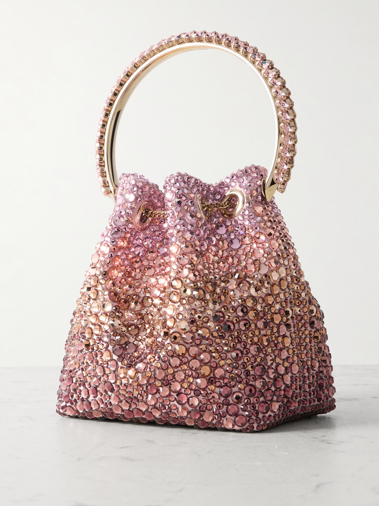 Jimmy Choo Bon Bon Crystal-embellished Satin Bucket Bag In Pink