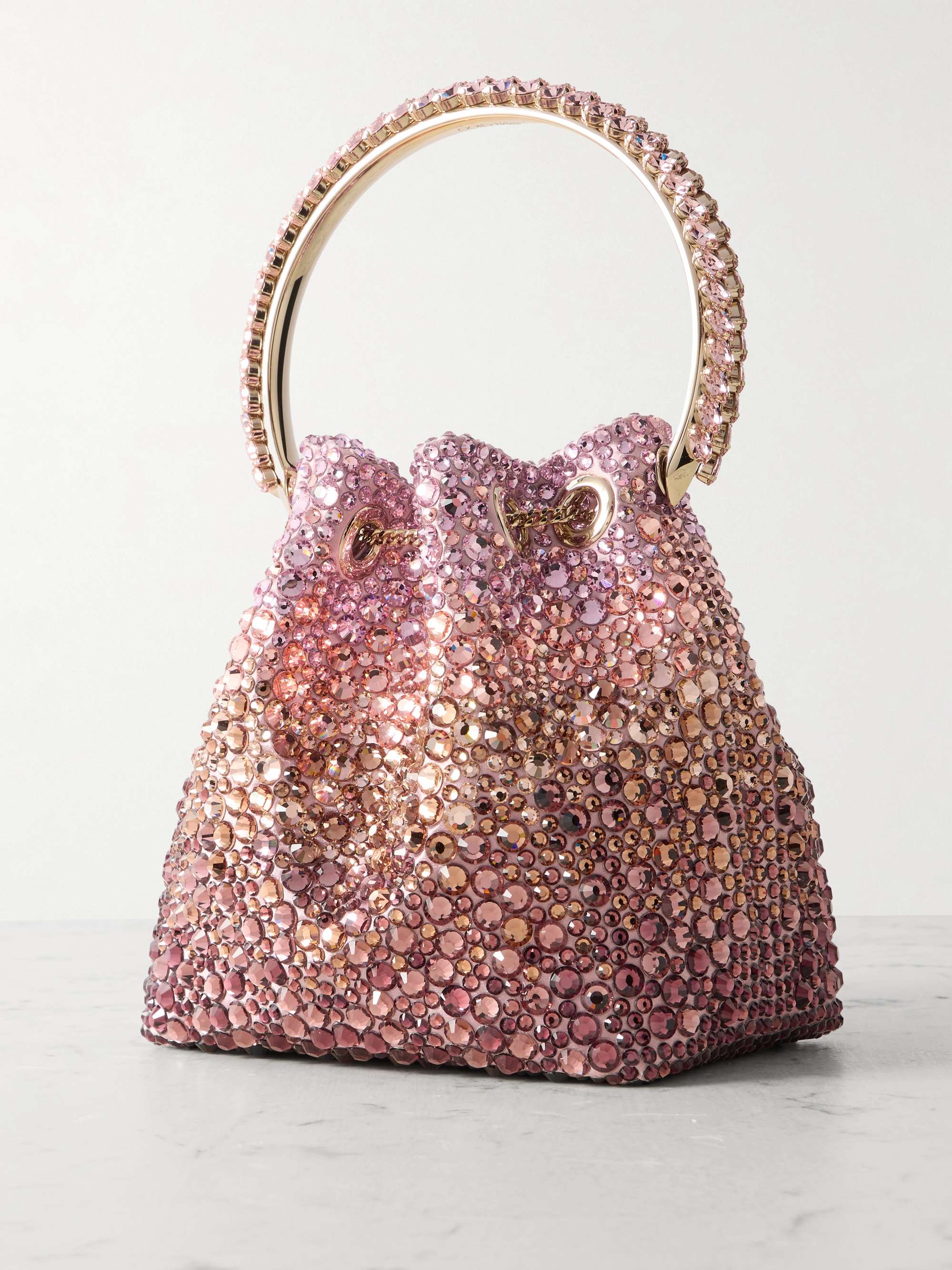 JIMMY CHOO Bon Bon crystal-embellished satin bucket bag