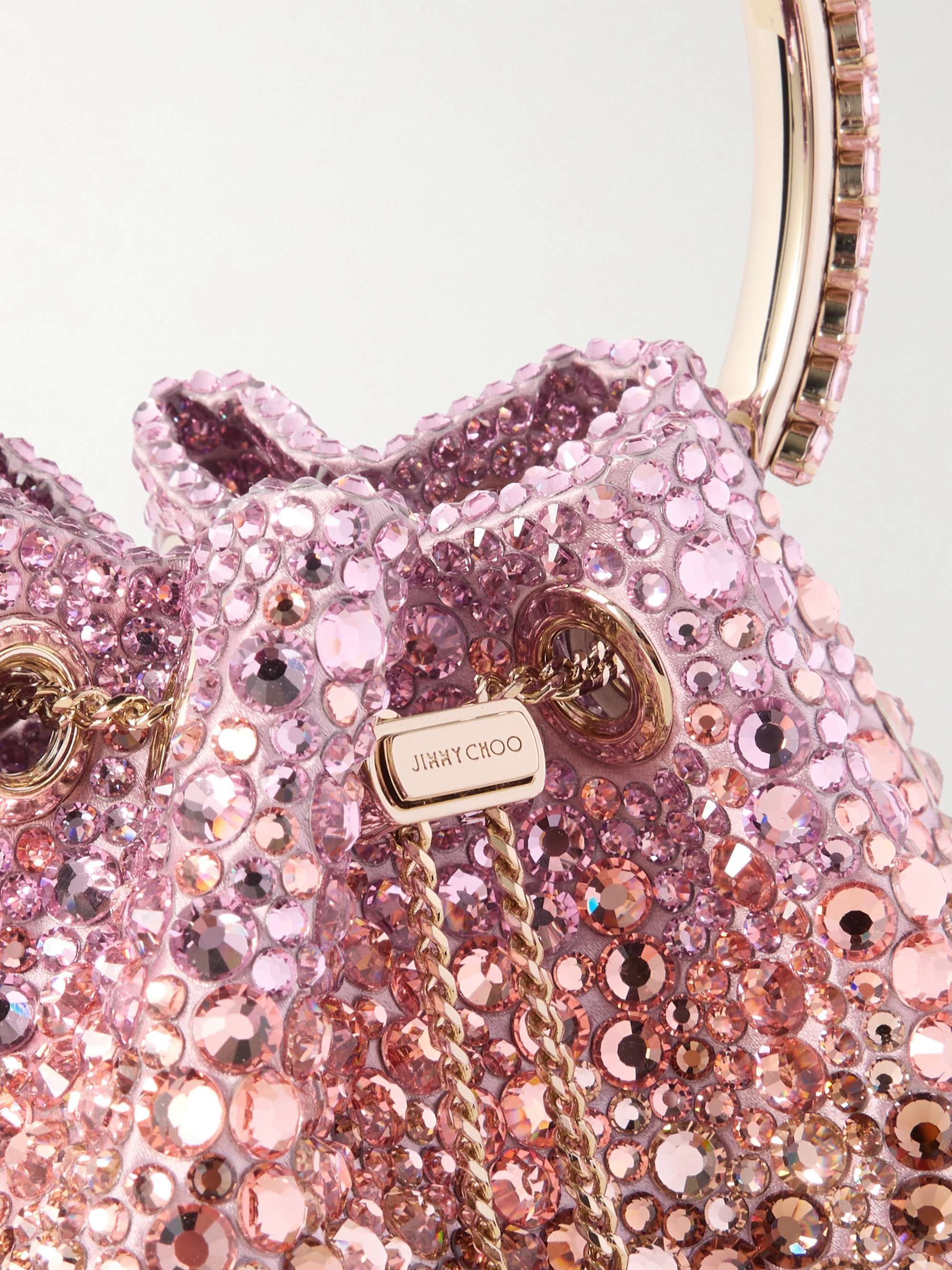 JIMMY CHOO Bon Bon crystal-embellished satin bucket bag