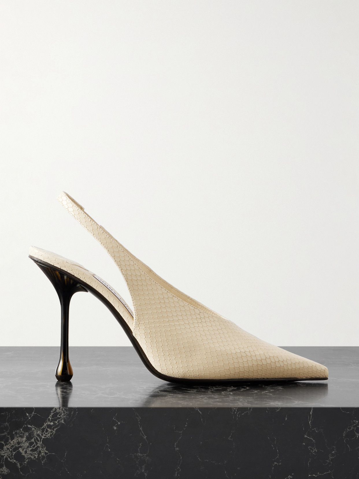 Jimmy Choo Isa 95 Snake-effect Leather Slingback Pumps In White