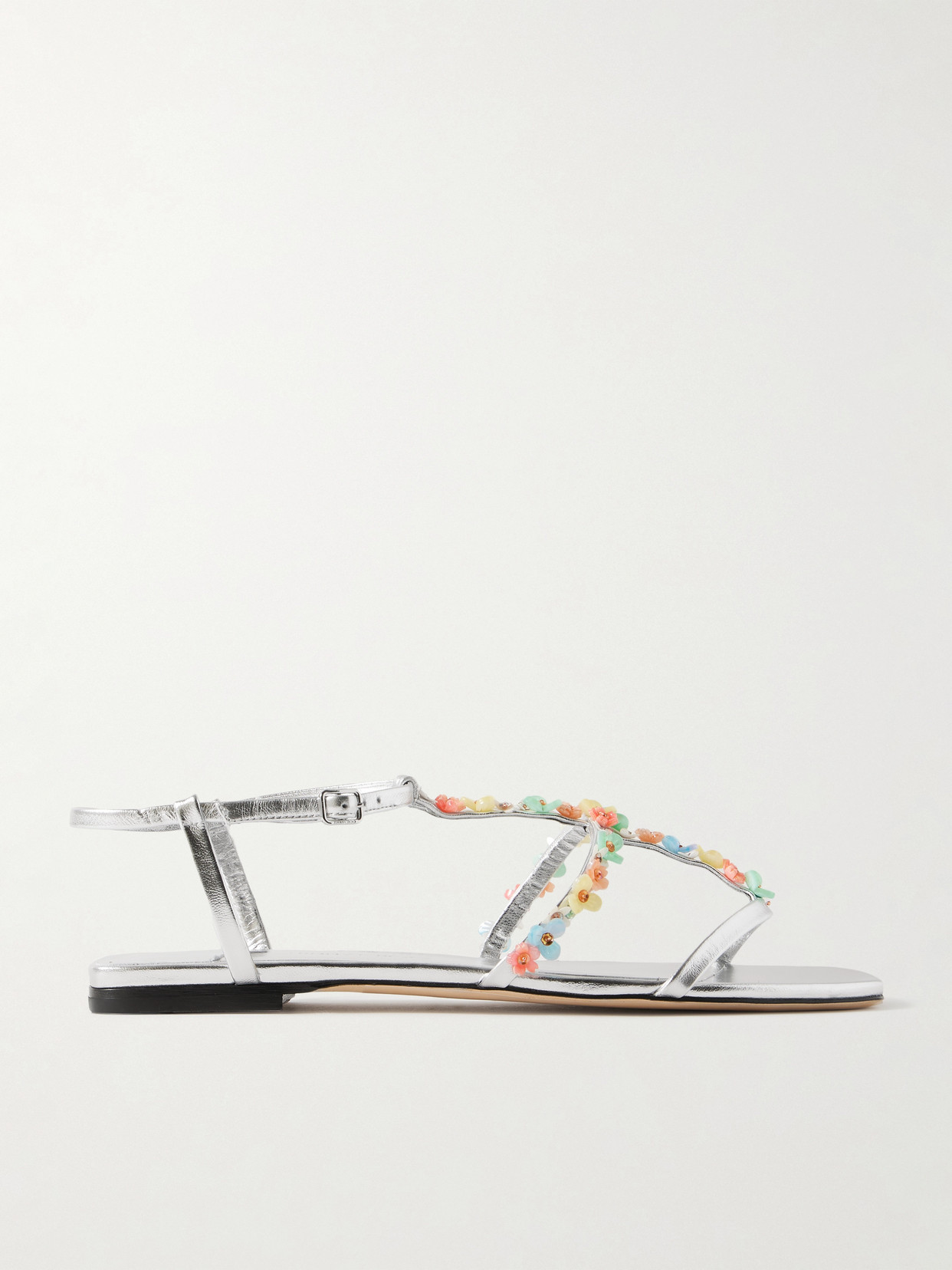 Jimmy Choo - Gwyn Bead-embellished Metallic Leather Sandals - Silver