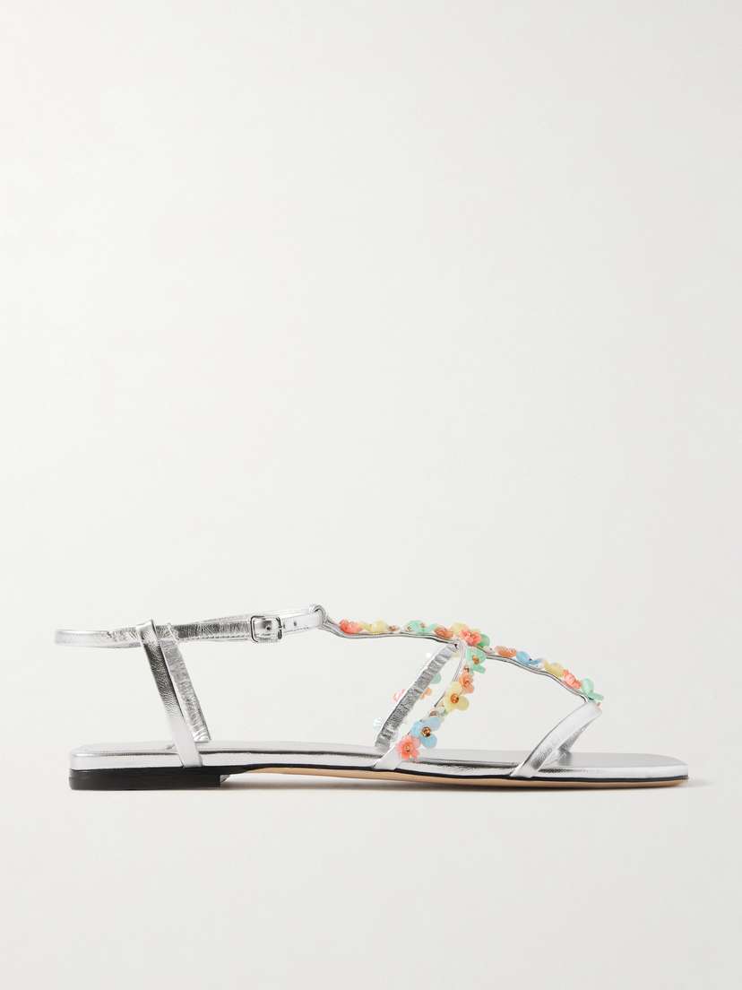 Jimmy Choo Gwyn Bead-embellished Metallic Leather Sandals