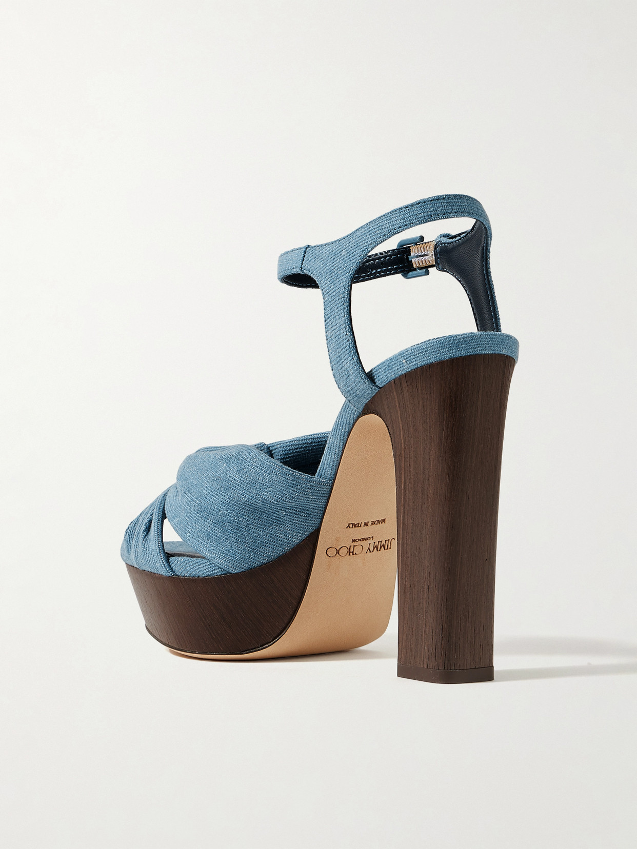 Jimmy Choo Heloise 120 Knotted Denim Platform Sandals