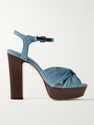 JIMMY CHOO Heloise 120 knotted denim platform sandals