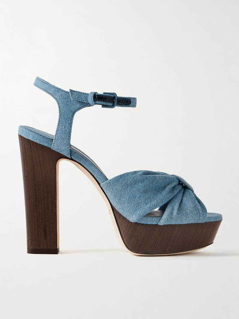 Jimmy Choo Heloise 120 Knotted Denim Platform Sandals