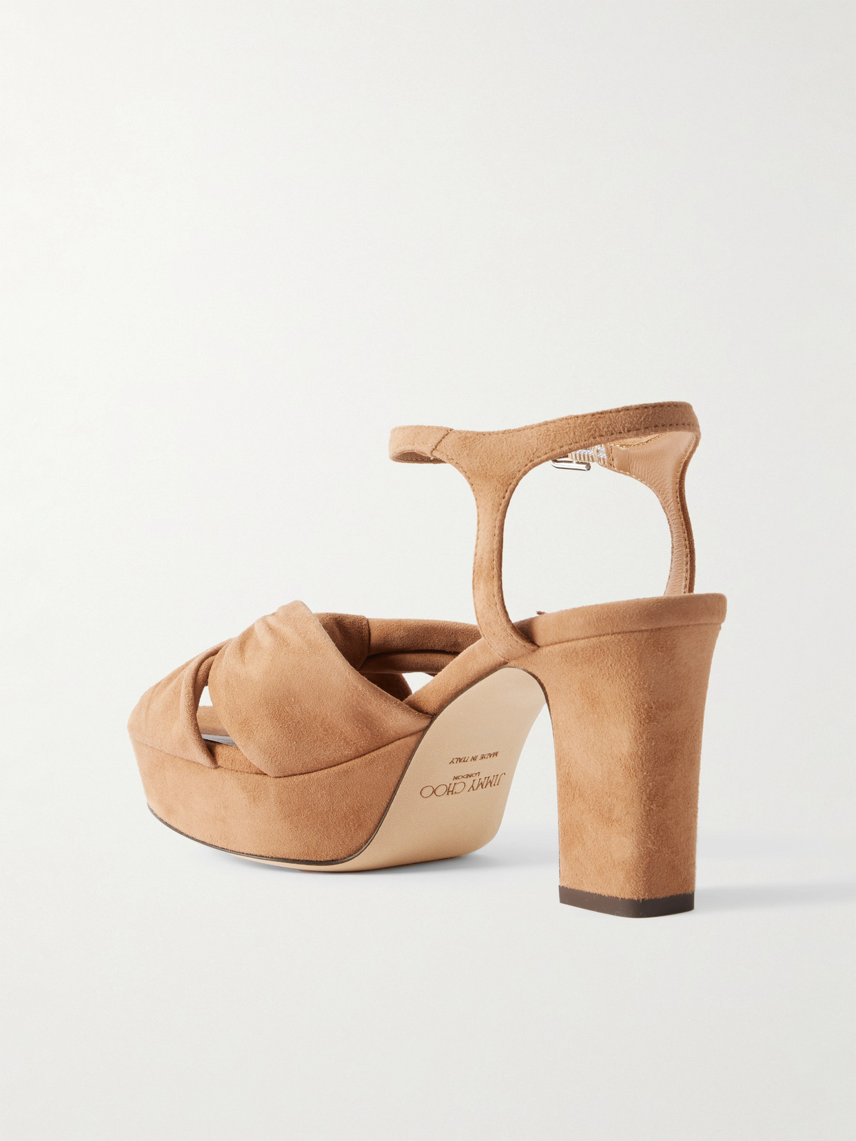 JIMMY CHOO HELOISE 80 KNOTTED SUEDE PLATFORM SANDALS