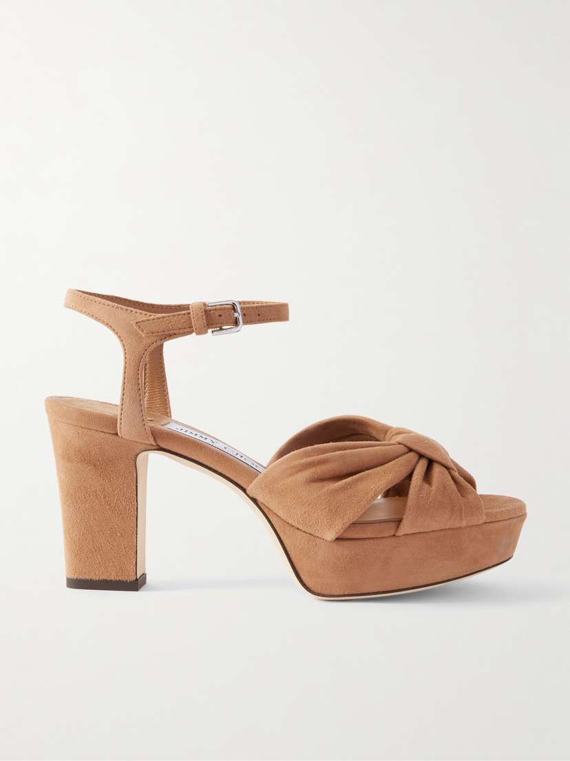 Jimmy Choo Heloise 80 Knotted Suede Platform Sandals