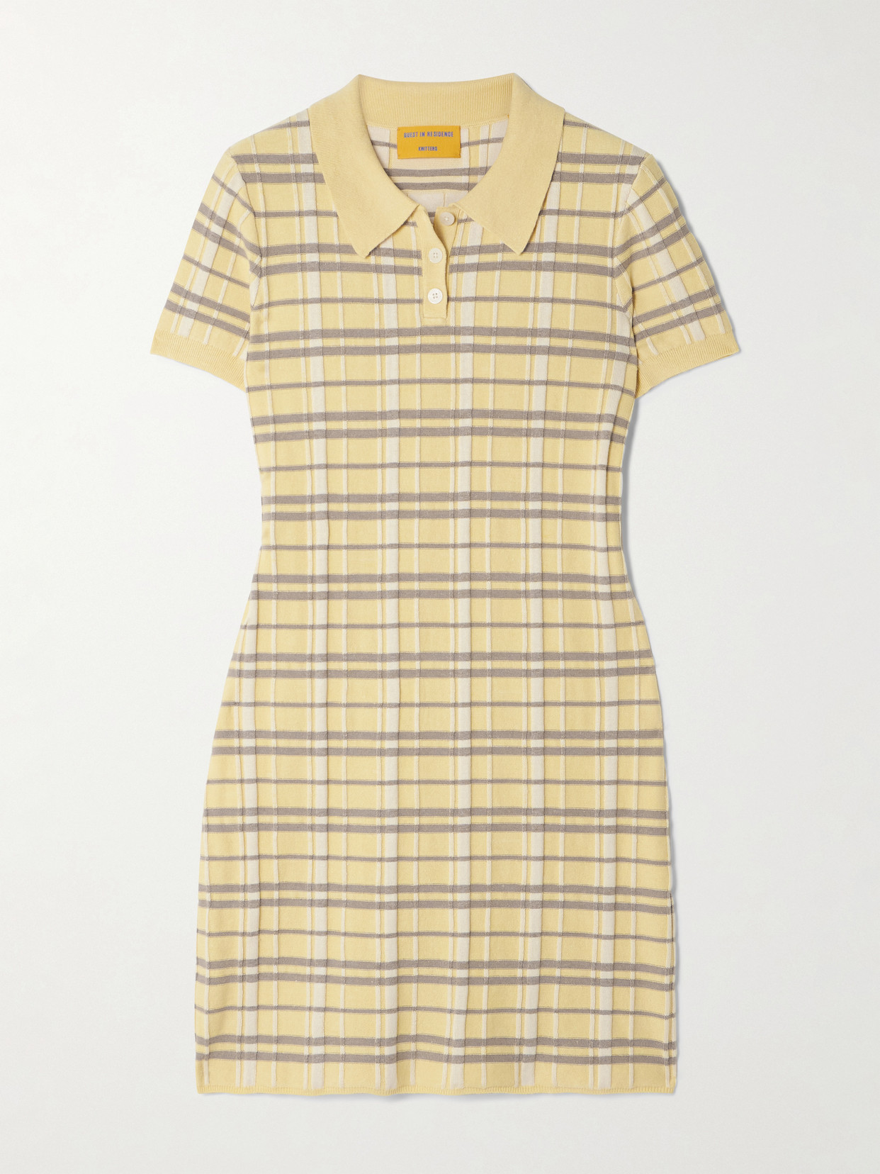 Guest In Residence Checked Ribbed Silk-blend Mini Dress In Yellow