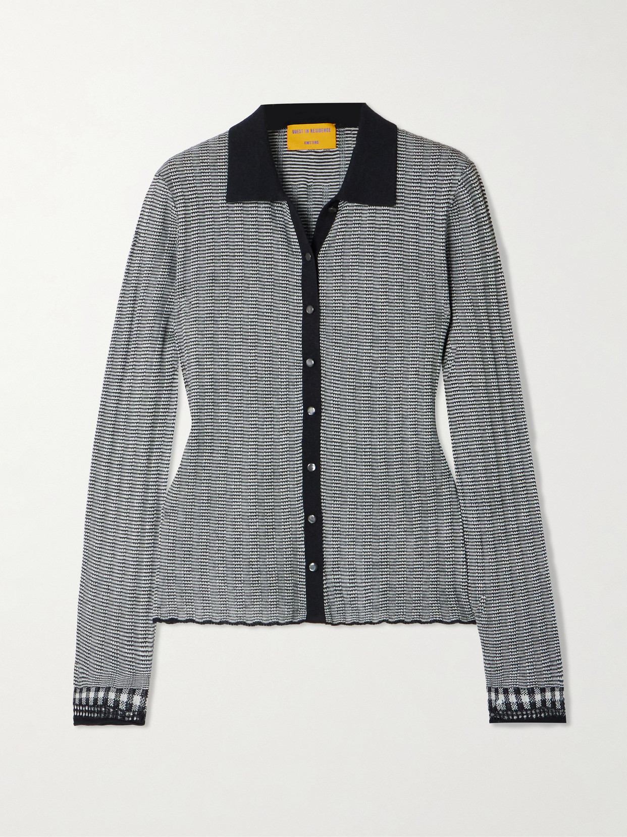 Guest In Residence Striped Silk And Linen-blend Shirt In Black