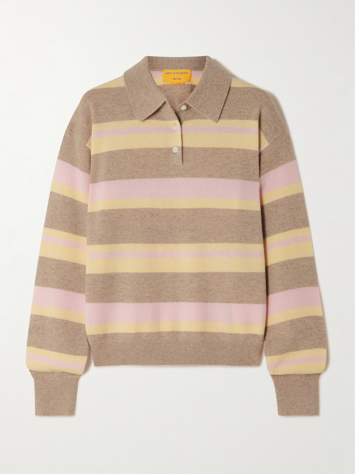 Guest In Residence Collegiate Stripe Polo With Cashmere Composition In Gold