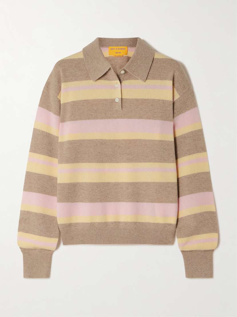 Guest In Residence Striped Cashmere Polo Sweater