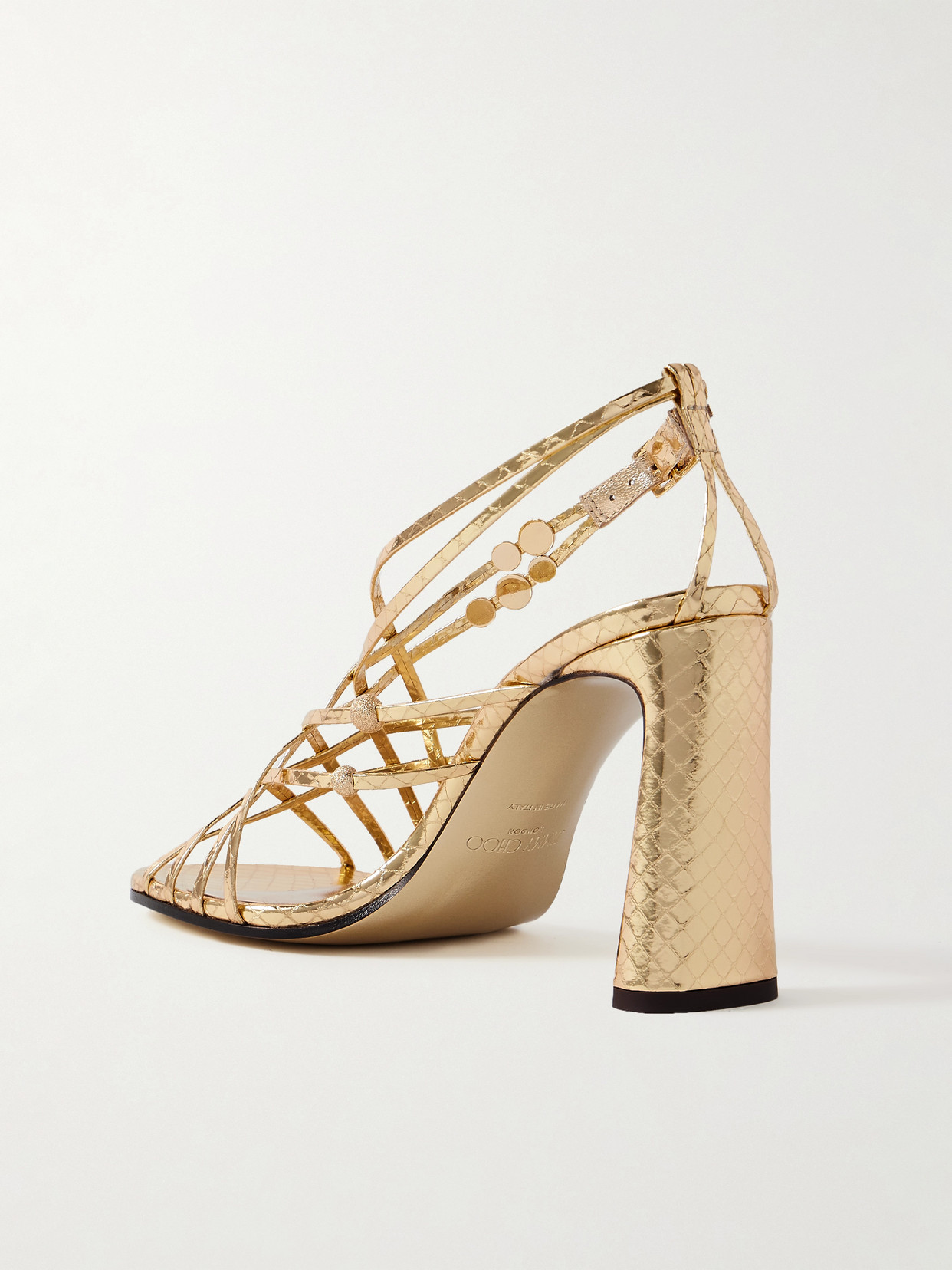 Jimmy Choo Felice 95 Embellished Metallic Snake-effect Leather Sandals