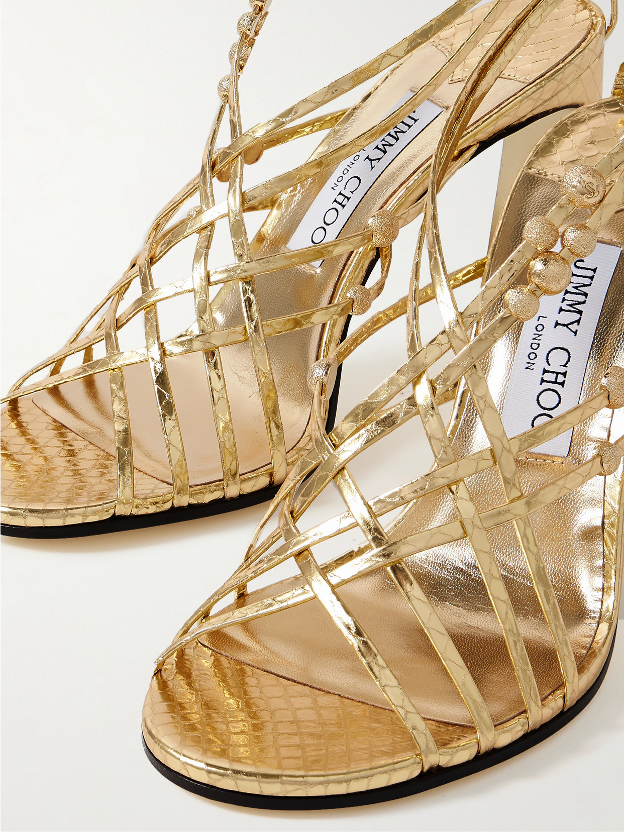 Jimmy Choo Felice 95 Embellished Metallic Snake-effect Leather Sandals