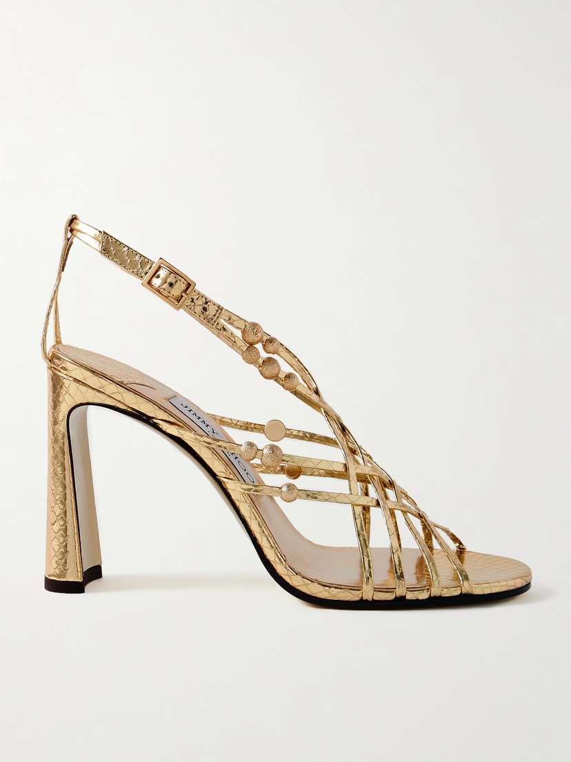 Jimmy Choo Felice 95 Embellished Metallic Snake-effect Leather Sandals