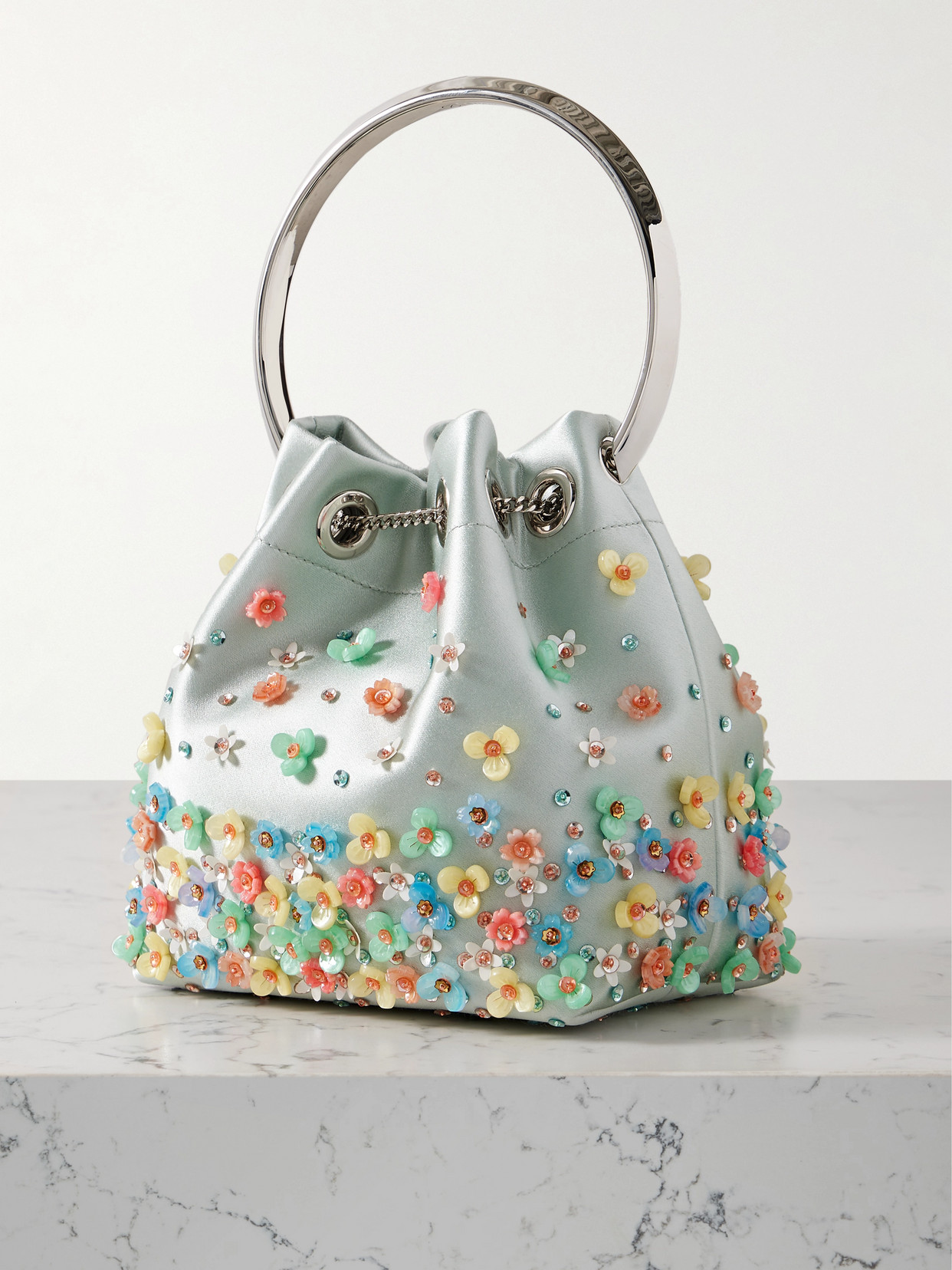 Jimmy Choo Bon Bon Embellished Satin Bucket Bag