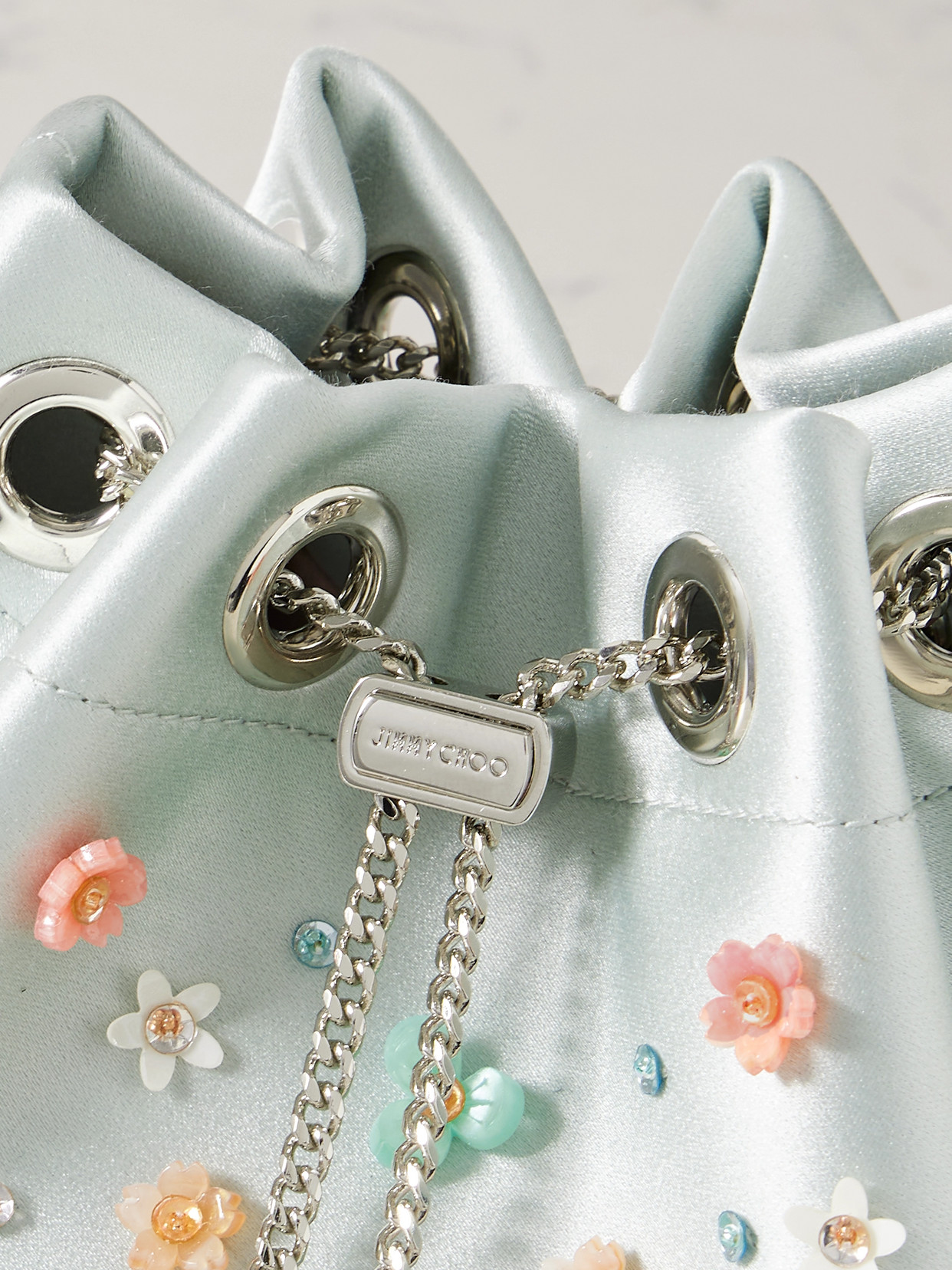 Jimmy Choo Bon Bon Embellished Satin Bucket Bag
