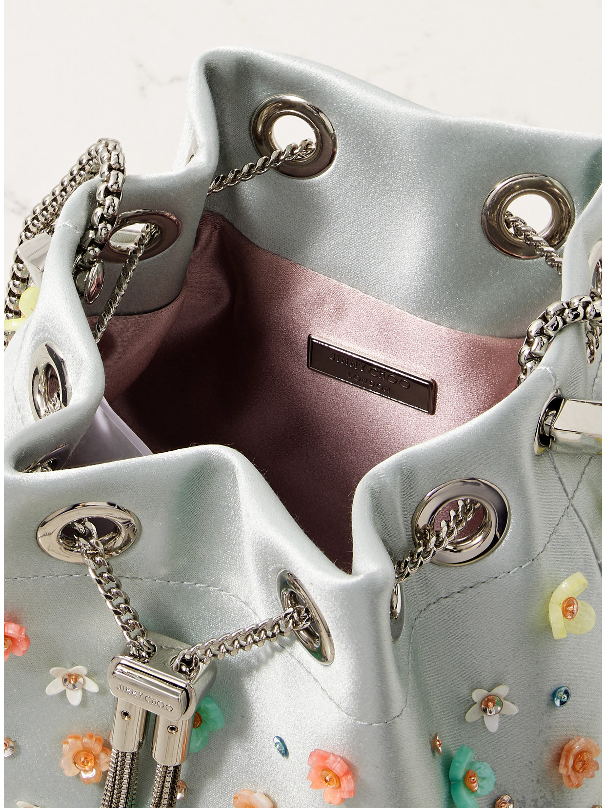 Jimmy Choo Bon Bon Embellished Satin Bucket Bag