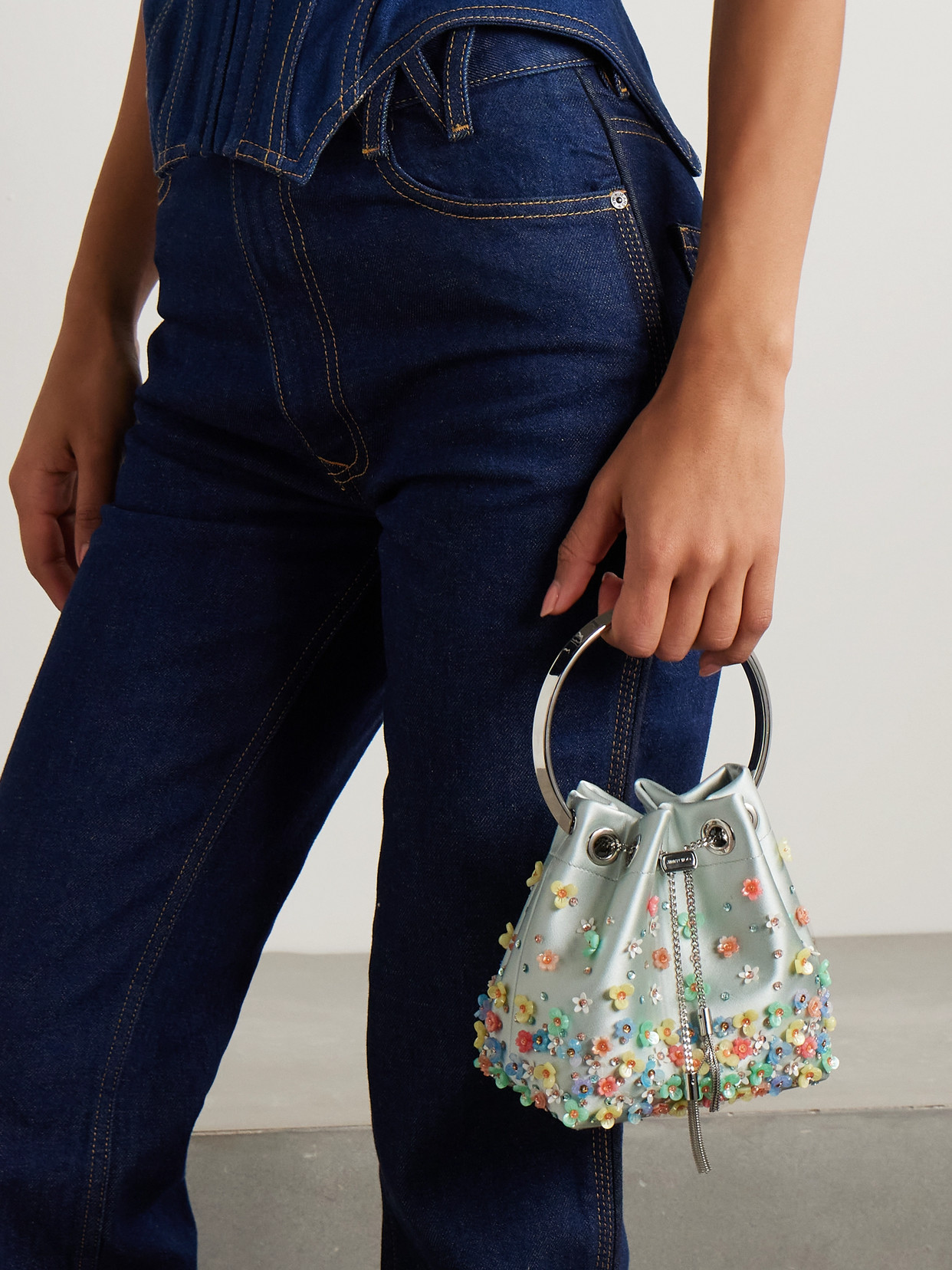Jimmy Choo Bon Bon Embellished Satin Bucket Bag