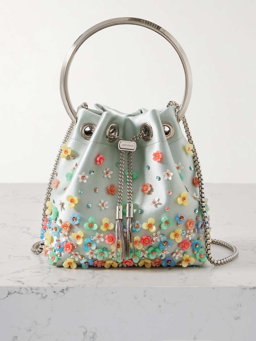 Jimmy Choo Bon Bon Embellished Satin Bucket Bag