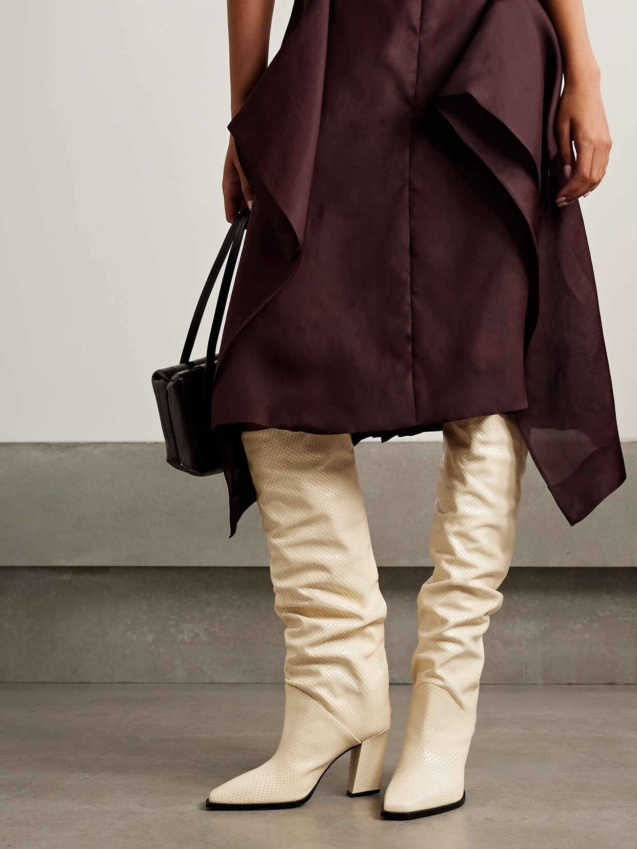 Hart 85 Ruched Snake-Effect Leather Knee Boots