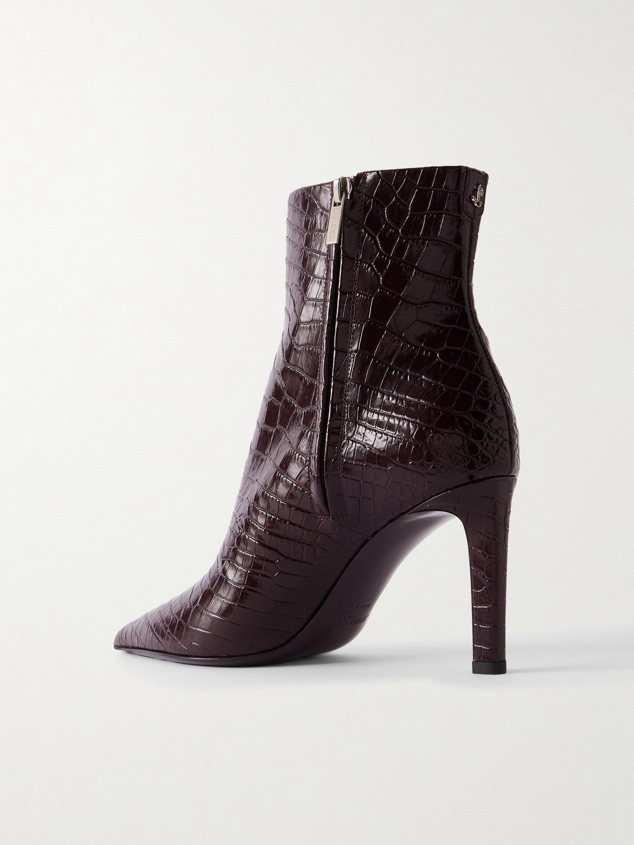 Jimmy Choo Frankie 85 Croc-effect Leather Ankle Boots In Burgundy