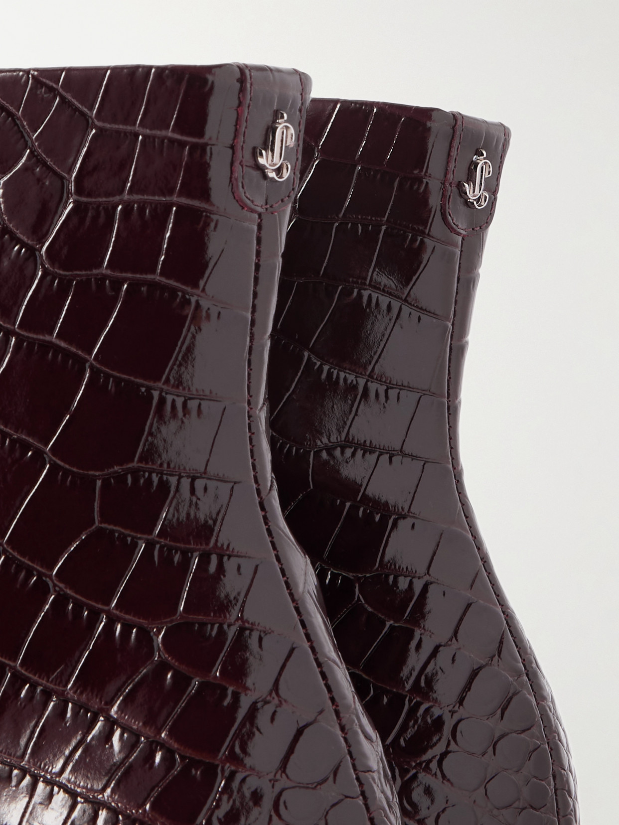 Jimmy Choo Frankie 85 Croc-effect Leather Ankle Boots In Burgundy