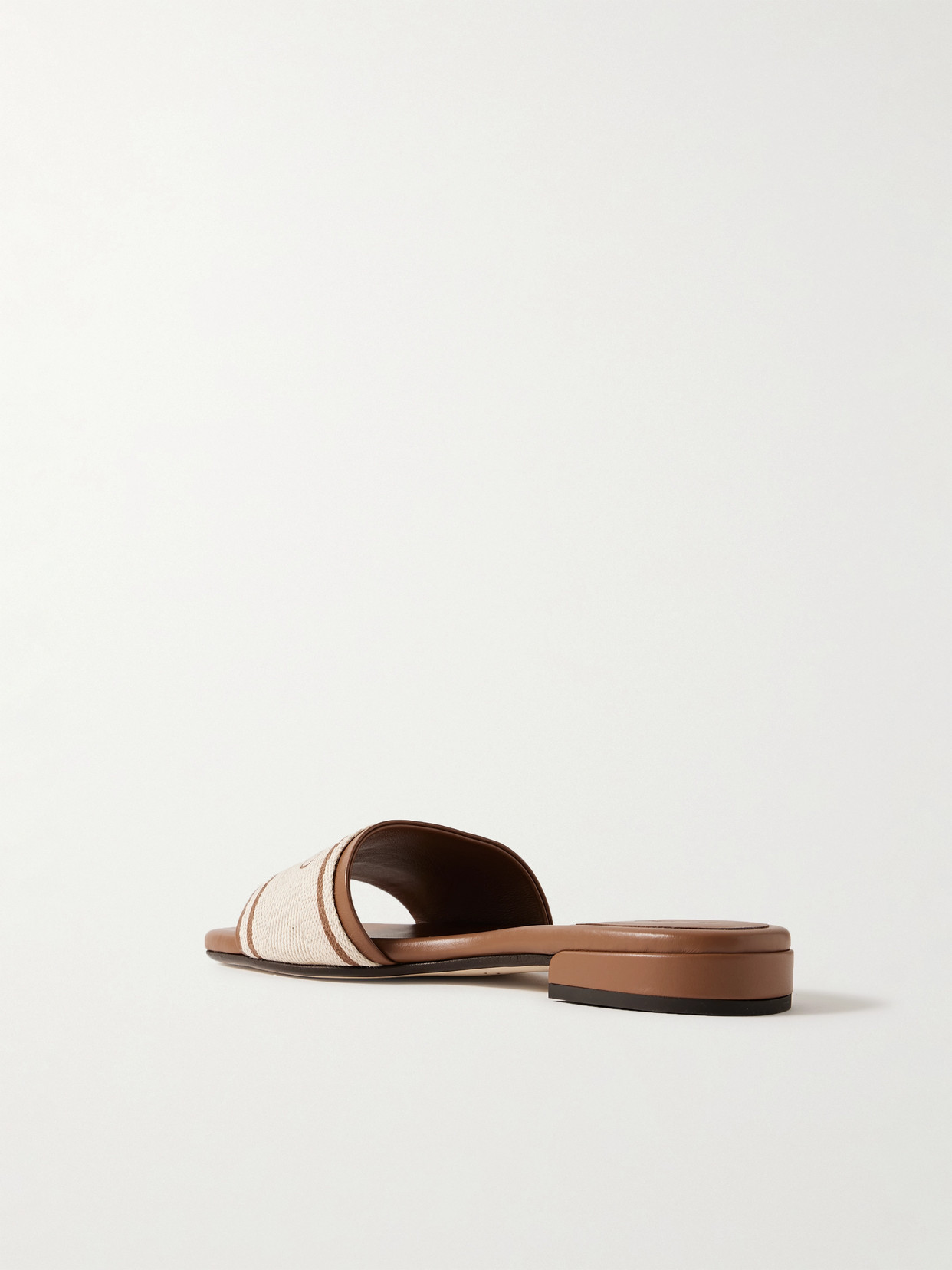 JIMMY CHOO JOA CANVAS AND LEATHER SLIDES 