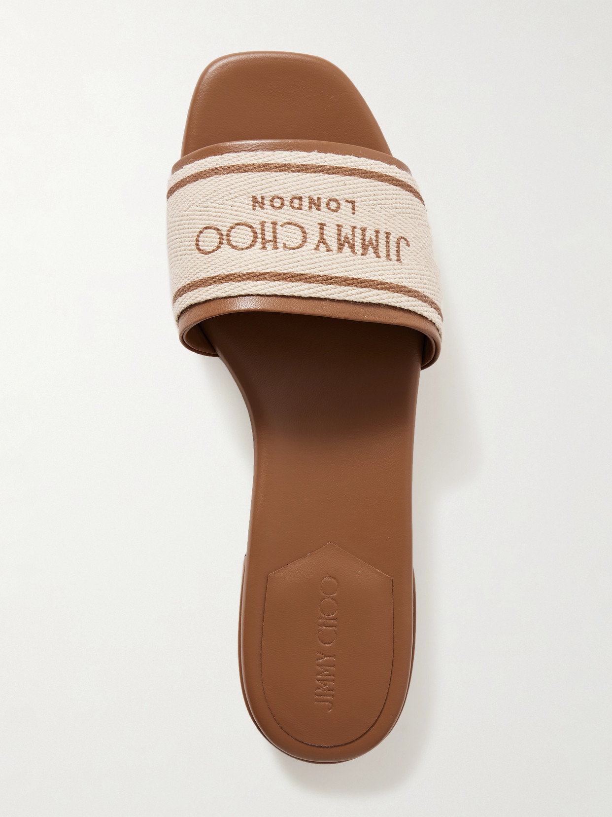 JIMMY CHOO JOA CANVAS AND LEATHER SLIDES 