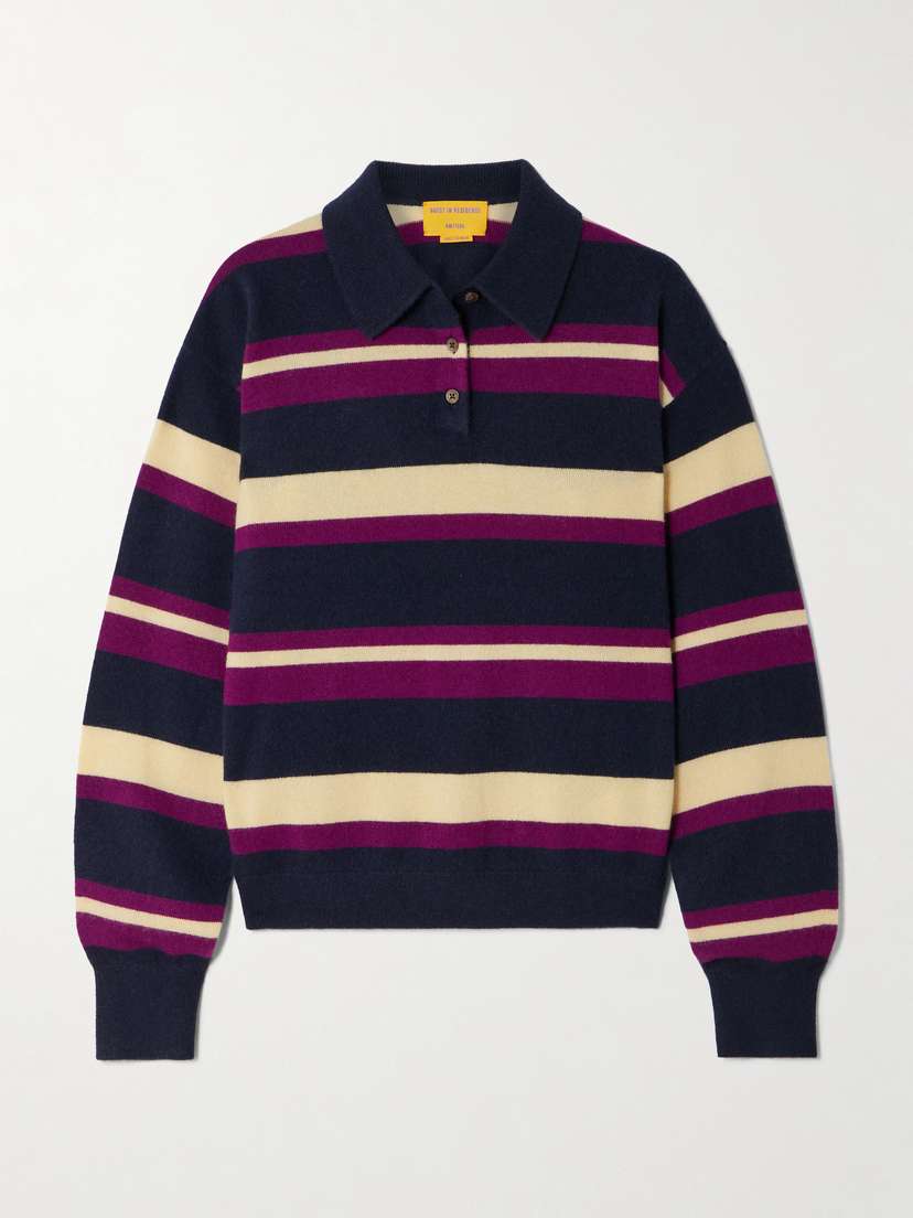 Guest In Residence Striped Cashmere Polo Sweater