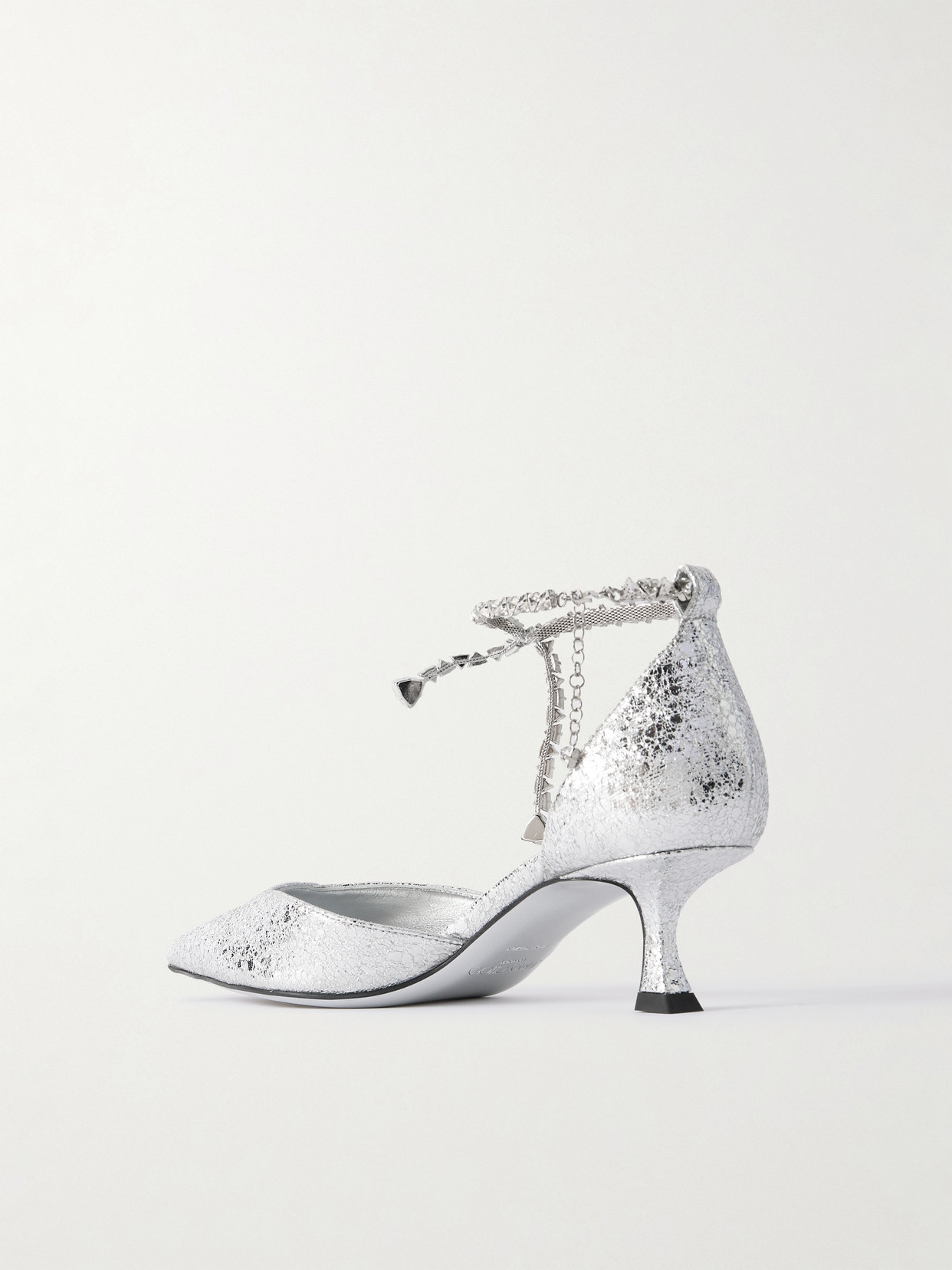 Jimmy Choo Stevie 50 Crystal-embellished Metallic Crinkled-leather Pumps