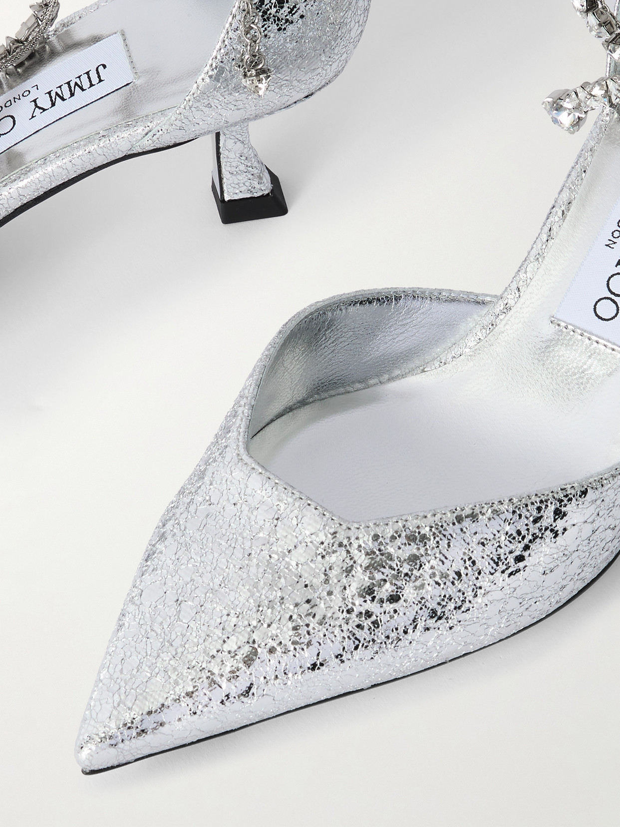 Jimmy Choo Stevie 50 Crystal-embellished Metallic Crinkled-leather Pumps