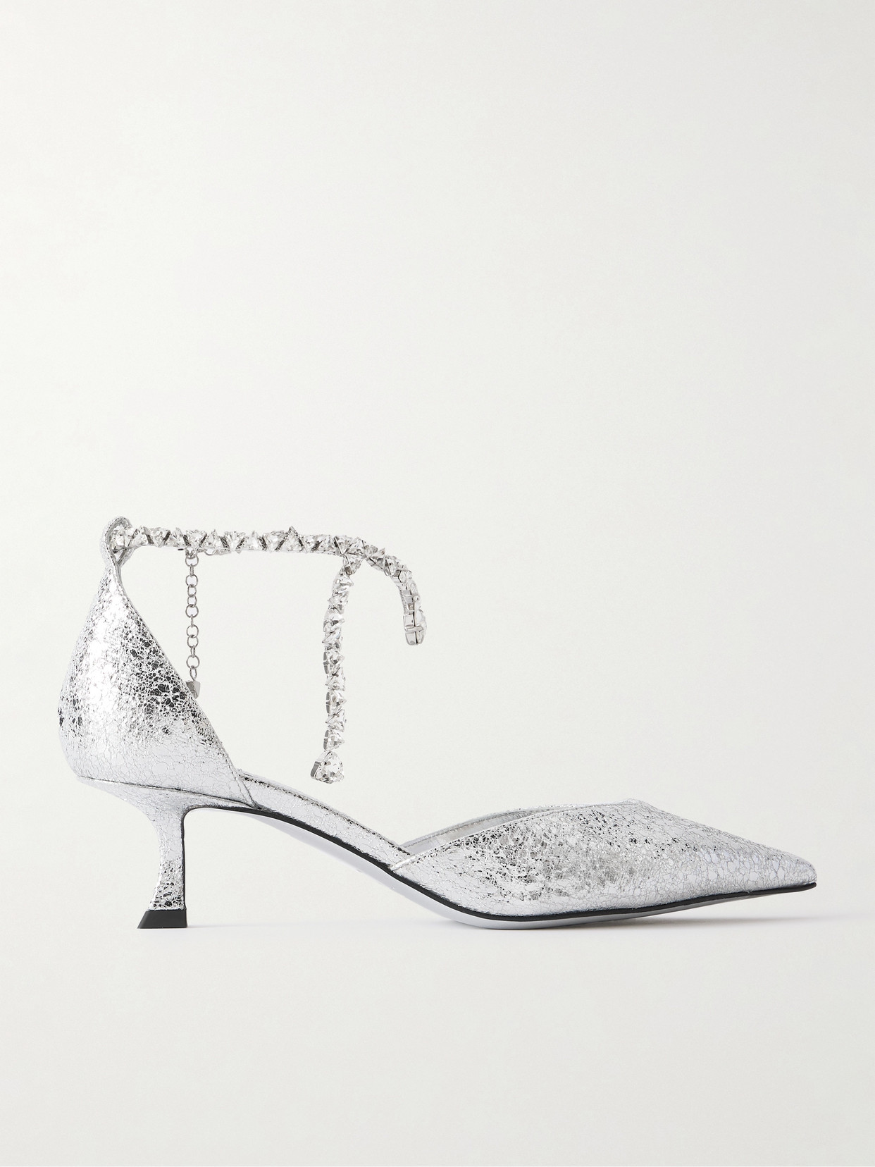 Jimmy Choo Stevie 50 Crystal-embellished Metallic Crinkled-leather Pumps In Silver